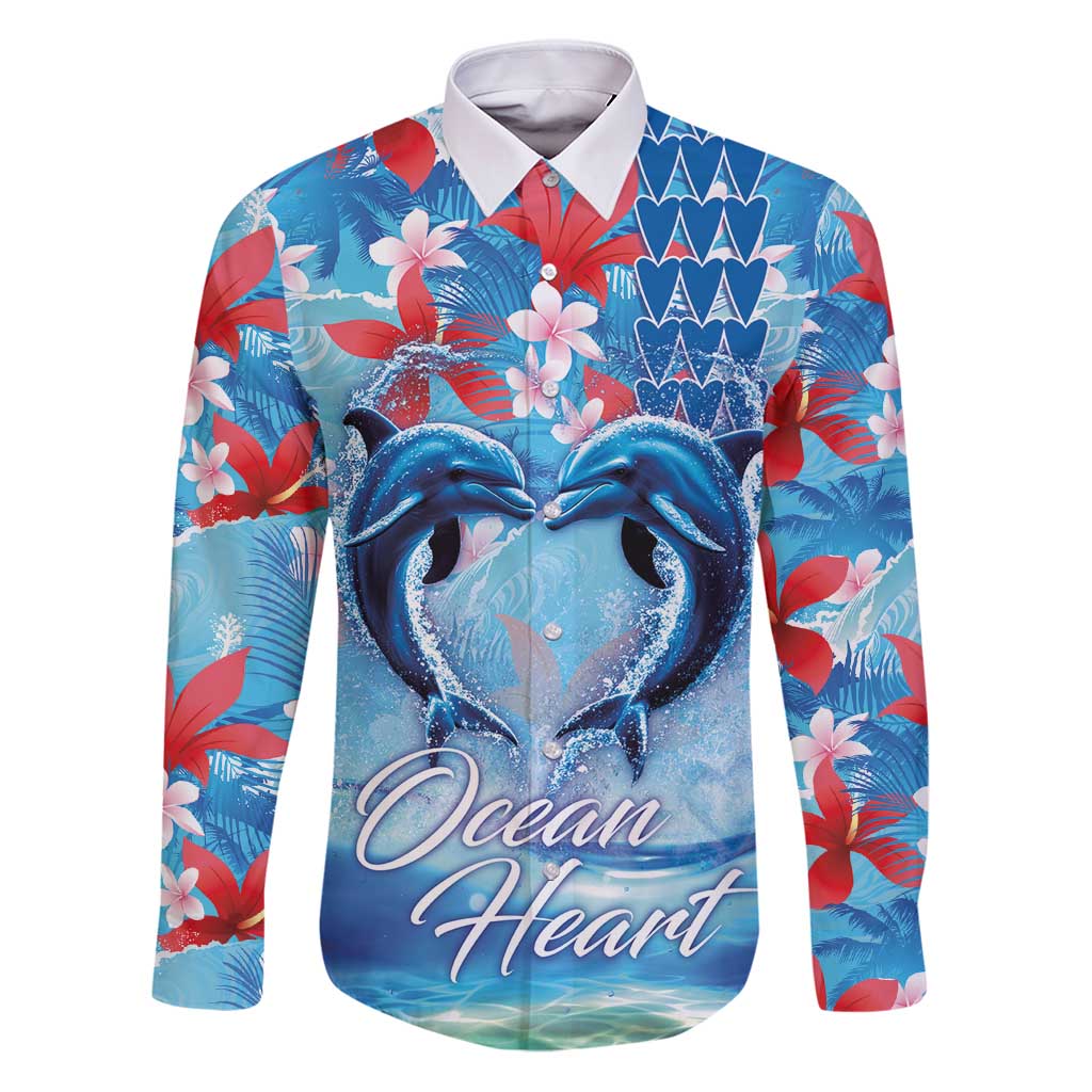 Hawaiian Dolphin Love Couple - Ocean Heart Family Matching Puletasi and Hawaiian Shirt