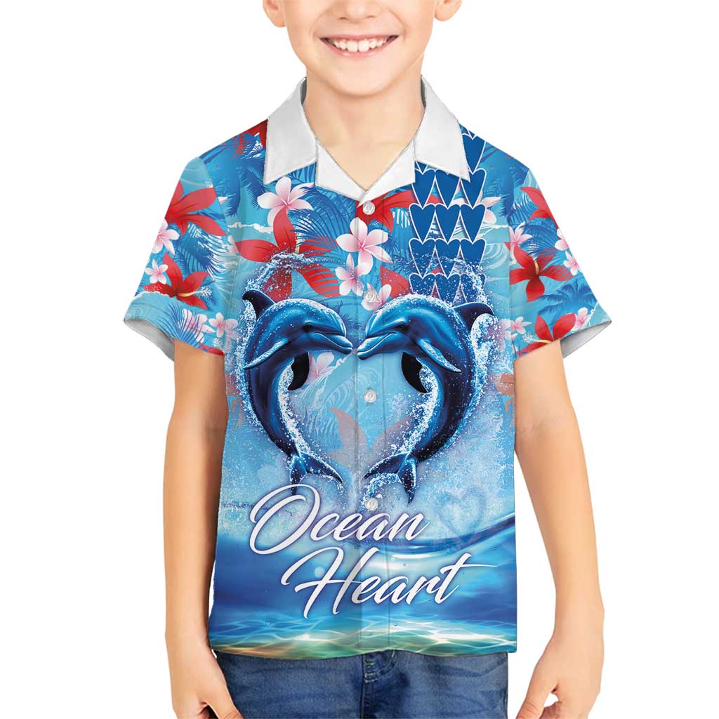 Hawaiian Dolphin Love Couple - Ocean Heart Family Matching Summer Maxi Dress and Hawaiian Shirt LT03 Son's Shirt Blue - Polynesian Pride