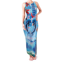 Hawaiian Dolphin Love Couple - Ocean Heart Family Matching Tank Maxi Dress and Hawaiian Shirt LT03 Mom's Dress Blue - Polynesian Pride