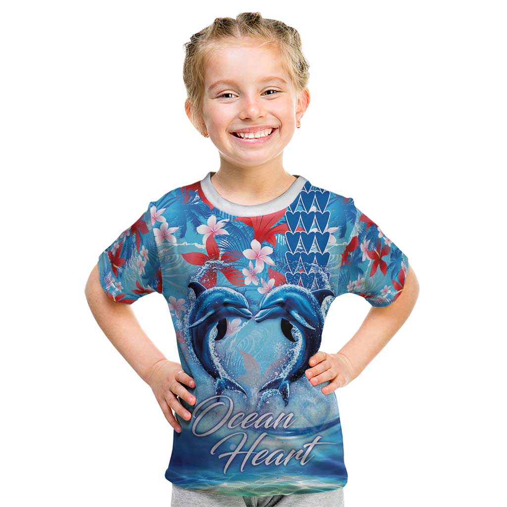 Hawaiian Dolphin Love Couple - Ocean Heart Kid T Shirt LT03 Blue - Polynesian Pride