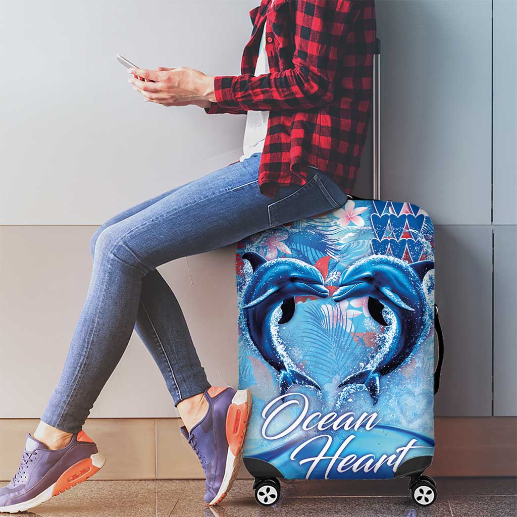 Hawaiian Dolphin Love Couple - Ocean Heart Luggage Cover
