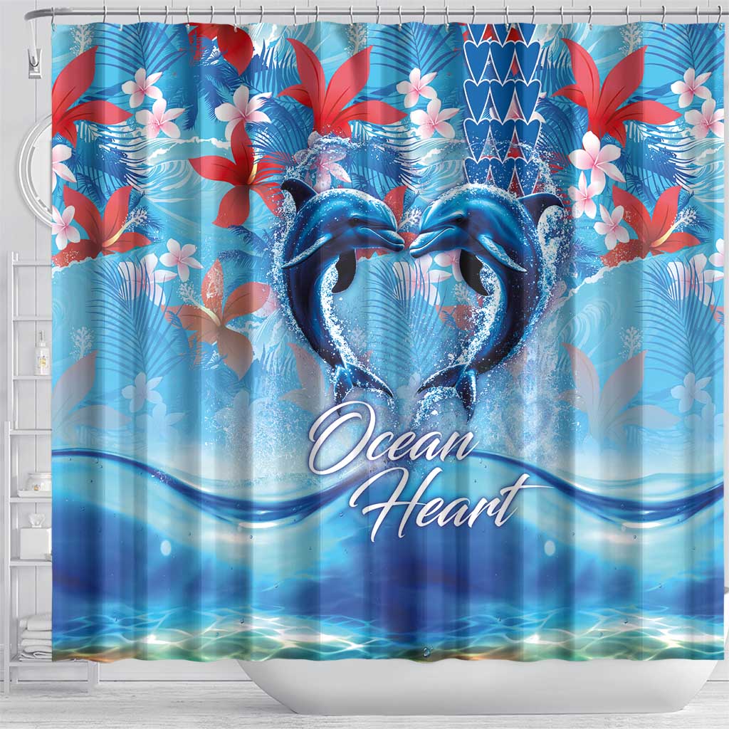 Hawaiian Dolphin Love Couple - Ocean Heart Shower Curtain
