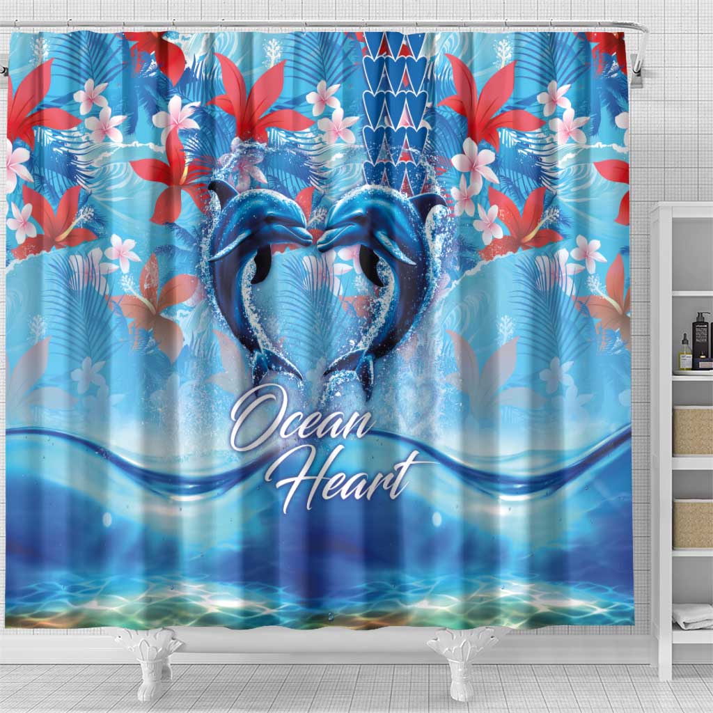 Hawaiian Dolphin Love Couple - Ocean Heart Shower Curtain