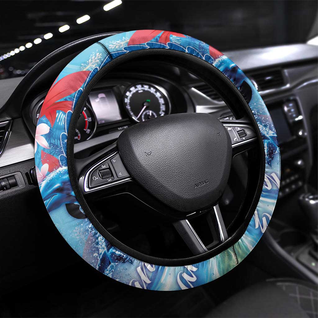 Hawaiian Dolphin Love Couple - Ocean Heart Steering Wheel Cover