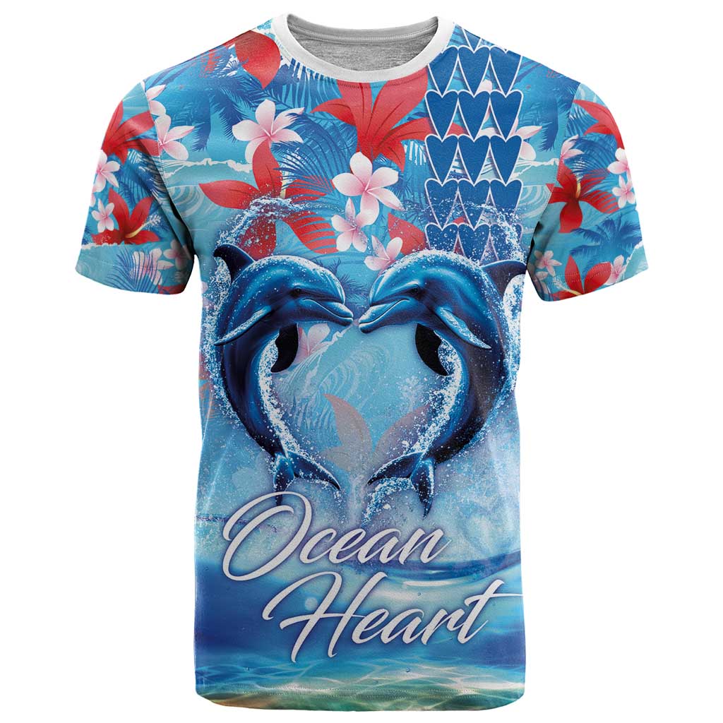 Hawaiian Dolphin Love Couple - Ocean Heart T Shirt