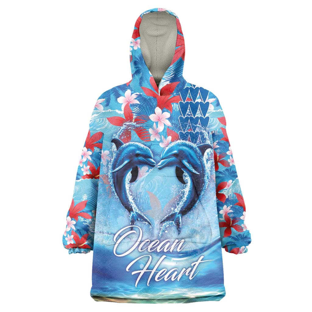 Hawaiian Dolphin Love Couple - Ocean Heart Wearable Blanket Hoodie