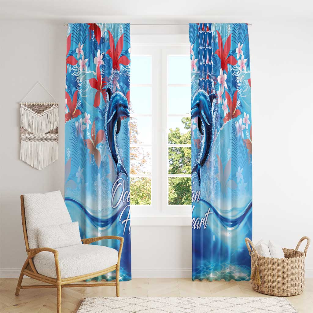 Hawaiian Dolphin Love Couple - Ocean Heart Window Curtain