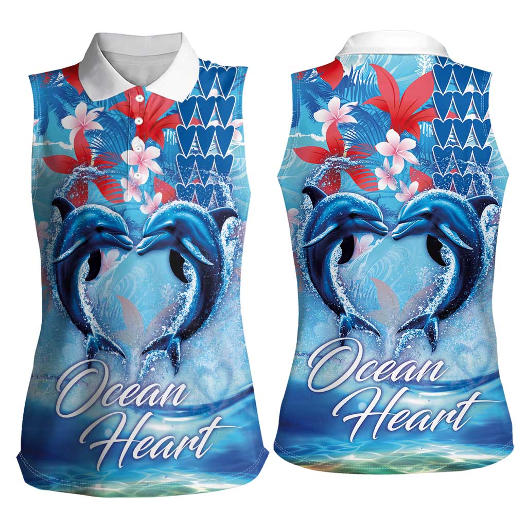 Hawaiian Dolphin Love Couple - Ocean Heart Women Sleeveless Polo Shirt LT03 - Polynesian Pride