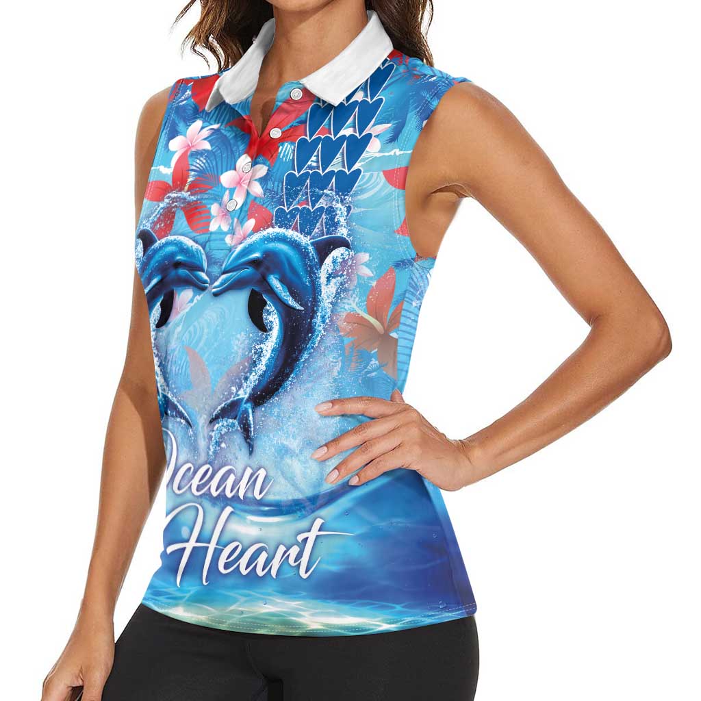 Hawaiian Dolphin Love Couple - Ocean Heart Women Sleeveless Polo Shirt LT03 - Polynesian Pride