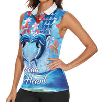 Hawaiian Dolphin Love Couple - Ocean Heart Women Sleeveless Polo Shirt LT03 - Polynesian Pride