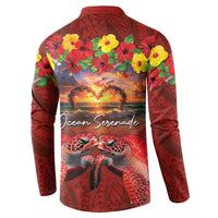 Hawaiian Turtle Love Couple Button Sweatshirt Ocean Serenade - Honu Honi Ihu with Hibiscus and Romantic Sunset Red Color LT03 - Polynesian Pride