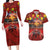 Hawaiian Turtle Love Couple Couples Matching Long Sleeve Bodycon Dress and Hawaiian Shirt Ocean Serenade - Honu Honi Ihu with Hibiscus and Romantic Sunset Red Color