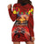 Hawaiian Turtle Love Couple Hoodie Dress Ocean Serenade - Honu Honi Ihu with Hibiscus and Romantic Sunset Red Color