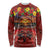 Hawaiian Turtle Love Couple Long Sleeve Shirt Ocean Serenade - Honu Honi Ihu with Hibiscus and Romantic Sunset Red Color