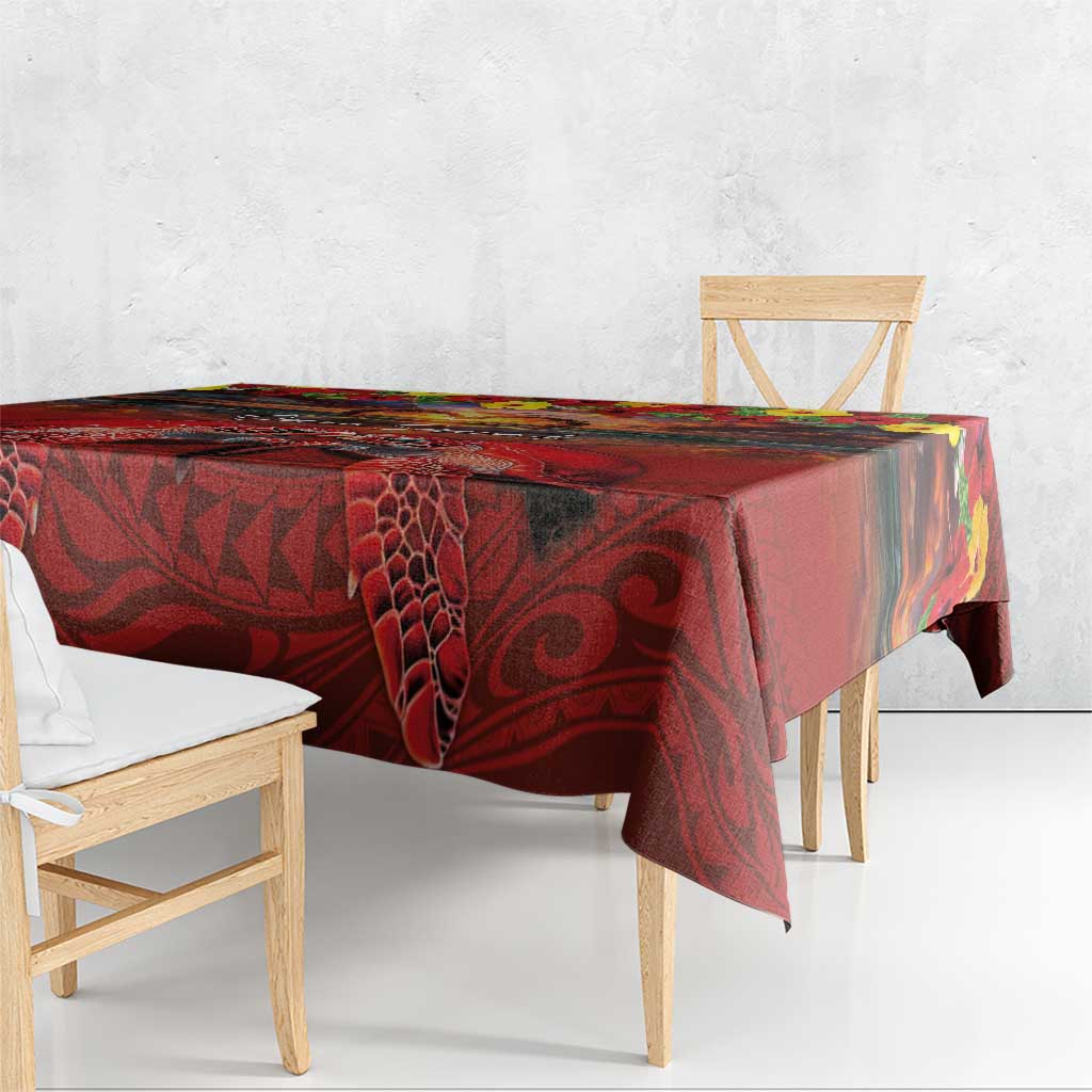 Hawaiian Turtle Love Couple Tablecloth Ocean Serenade - Honu Honi Ihu with Hibiscus and Romantic Sunset Red Color LT03 - Polynesian Pride