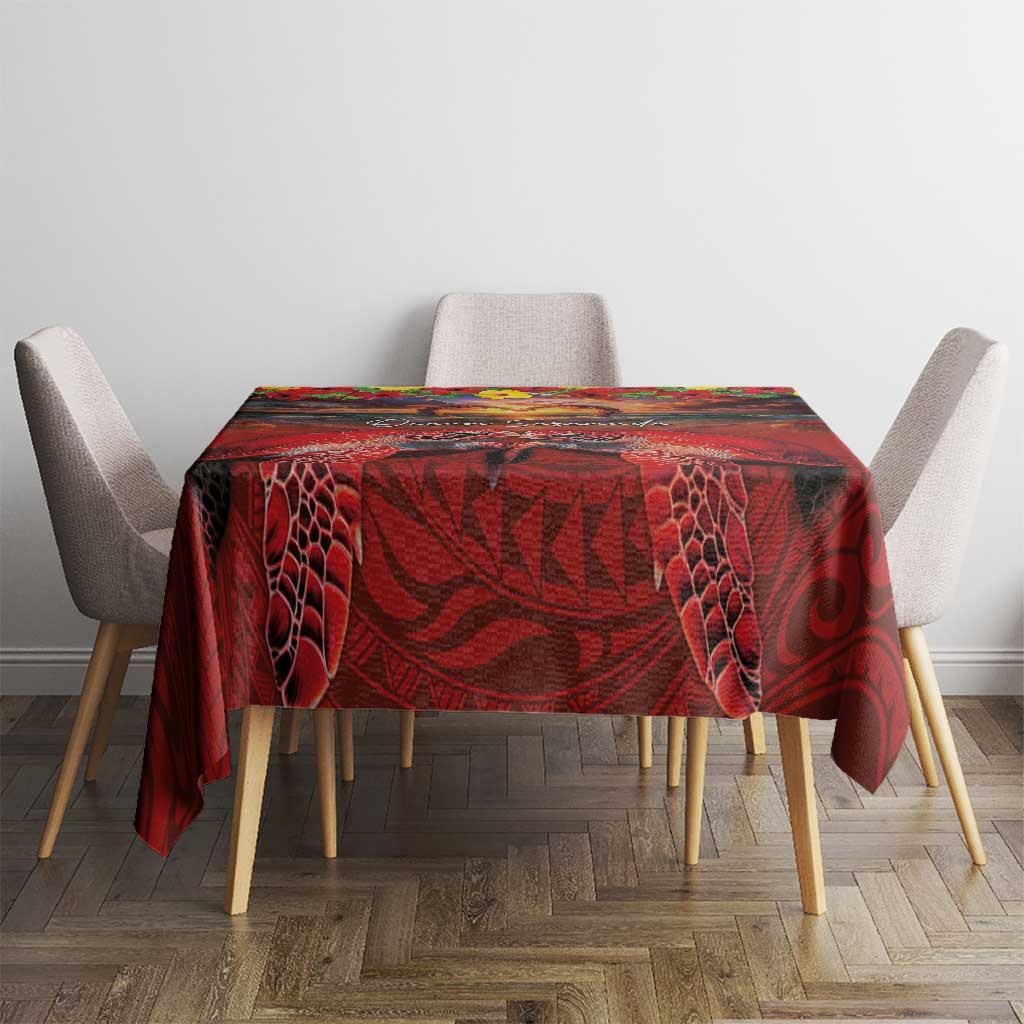 Hawaiian Turtle Love Couple Tablecloth Ocean Serenade - Honu Honi Ihu with Hibiscus and Romantic Sunset Red Color LT03 - Polynesian Pride