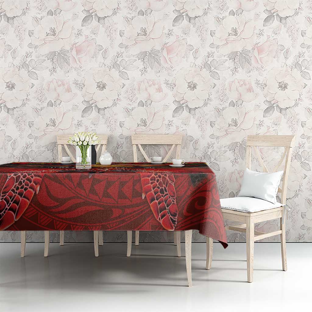 Hawaiian Turtle Love Couple Tablecloth Ocean Serenade - Honu Honi Ihu with Hibiscus and Romantic Sunset Red Color LT03 - Polynesian Pride