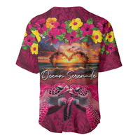Hawaiian Turtle Love Couple Baseball Jersey Ocean Serenade - Honu Honi Ihu with Hibiscus and Romantic Sunset Pink Color LT03 - Polynesian Pride