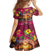 Hawaiian Turtle Love Couple Family Matching Long Sleeve Bodycon Dress and Hawaiian Shirt Ocean Serenade - Honu Honi Ihu with Hibiscus and Romantic Sunset Pink Color