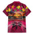 Hawaiian Turtle Love Couple Family Matching Off The Shoulder Long Sleeve Dress and Hawaiian Shirt Ocean Serenade - Honu Honi Ihu with Hibiscus and Romantic Sunset Pink Color