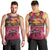 Hawaiian Turtle Love Couple Men Tank Top Ocean Serenade - Honu Honi Ihu with Hibiscus and Romantic Sunset Pink Color