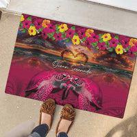 Hawaiian Turtle Love Couple Rubber Doormat Ocean Serenade - Honu Honi Ihu with Hibiscus and Romantic Sunset Pink Color LT03 - Polynesian Pride