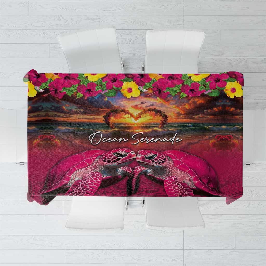 Hawaiian Turtle Love Couple Tablecloth Ocean Serenade - Honu Honi Ihu with Hibiscus and Romantic Sunset Pink Color LT03 Pink - Polynesian Pride
