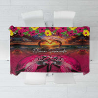 Hawaiian Turtle Love Couple Tablecloth Ocean Serenade - Honu Honi Ihu with Hibiscus and Romantic Sunset Pink Color LT03 Pink - Polynesian Pride