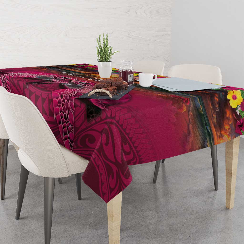 Hawaiian Turtle Love Couple Tablecloth Ocean Serenade - Honu Honi Ihu with Hibiscus and Romantic Sunset Pink Color LT03 - Polynesian Pride