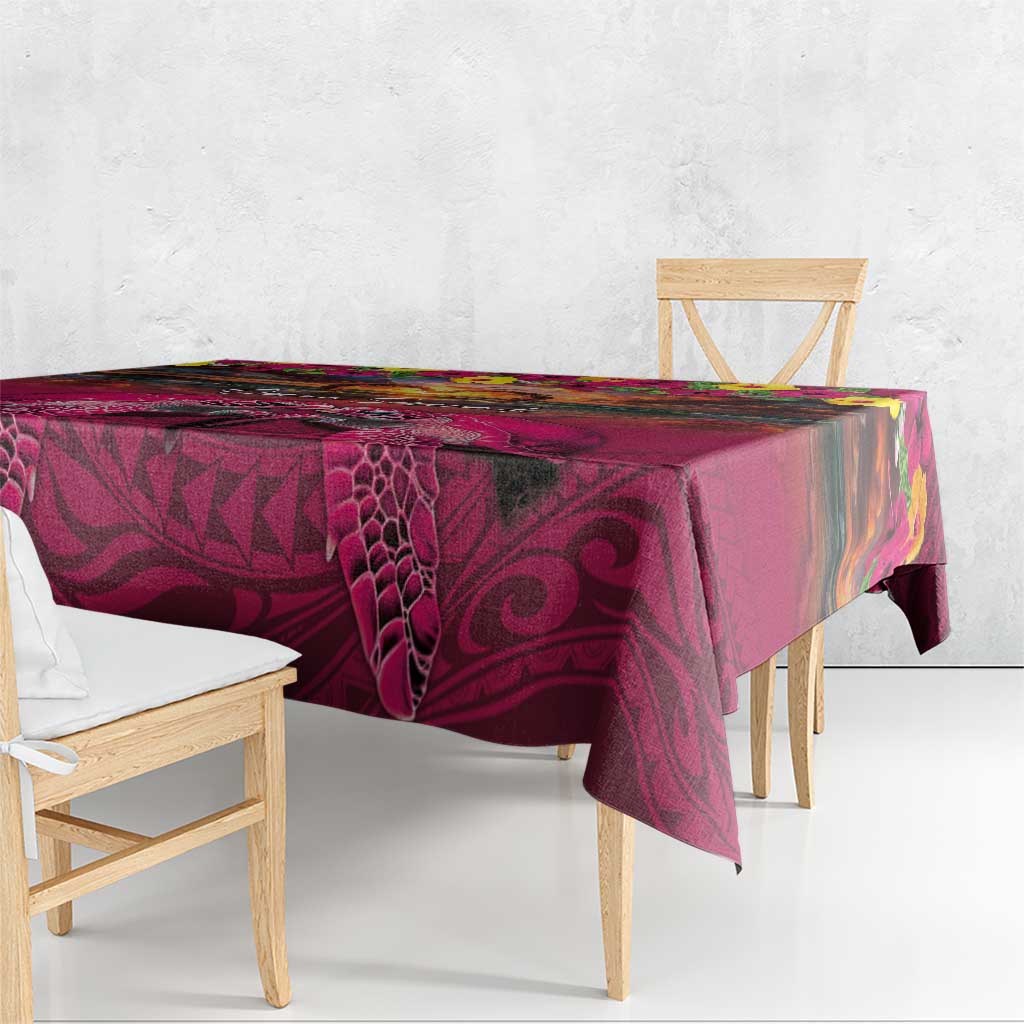 Hawaiian Turtle Love Couple Tablecloth Ocean Serenade - Honu Honi Ihu with Hibiscus and Romantic Sunset Pink Color LT03 - Polynesian Pride