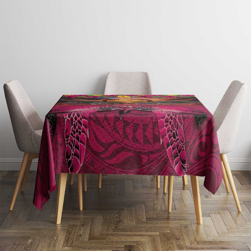 Hawaiian Turtle Love Couple Tablecloth Ocean Serenade - Honu Honi Ihu with Hibiscus and Romantic Sunset Pink Color LT03 - Polynesian Pride