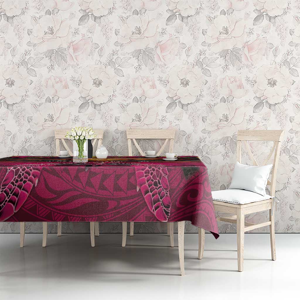Hawaiian Turtle Love Couple Tablecloth Ocean Serenade - Honu Honi Ihu with Hibiscus and Romantic Sunset Pink Color LT03 - Polynesian Pride
