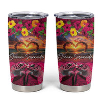 Hawaiian Turtle Love Couple Tumbler Cup Ocean Serenade - Honu Honi Ihu with Hibiscus and Romantic Sunset Pink Color