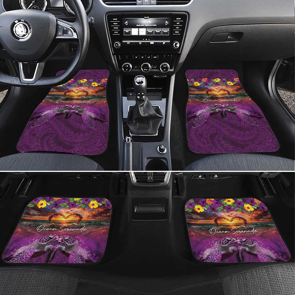 Hawaiian Turtle Love Couple Car Mats Ocean Serenade - Honu Honi Ihu with Hibiscus and Romantic Sunset Purple Color