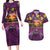 Hawaiian Turtle Love Couple Couples Matching Long Sleeve Bodycon Dress and Hawaiian Shirt Ocean Serenade - Honu Honi Ihu with Hibiscus and Romantic Sunset Purple Color