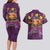 Hawaiian Turtle Love Couple Couples Matching Long Sleeve Bodycon Dress and Hawaiian Shirt Ocean Serenade - Honu Honi Ihu with Hibiscus and Romantic Sunset Purple Color