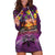 Hawaiian Turtle Love Couple Hoodie Dress Ocean Serenade - Honu Honi Ihu with Hibiscus and Romantic Sunset Purple Color