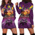 Hawaiian Turtle Love Couple Hoodie Dress Ocean Serenade - Honu Honi Ihu with Hibiscus and Romantic Sunset Purple Color