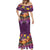 Hawaiian Turtle Love Couple Mermaid Dress Ocean Serenade - Honu Honi Ihu with Hibiscus and Romantic Sunset Purple Color