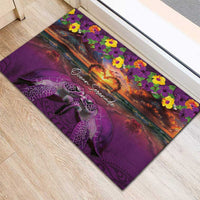 Hawaiian Turtle Love Couple Rubber Doormat Ocean Serenade - Honu Honi Ihu with Hibiscus and Romantic Sunset Purple Color LT03 - Polynesian Pride