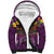 Hawaiian Turtle Love Couple Sherpa Hoodie Ocean Serenade - Honu Honi Ihu with Hibiscus and Romantic Sunset Purple Color