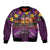 Hawaiian Turtle Love Couple Sleeve Zip Bomber Jacket Ocean Serenade - Honu Honi Ihu with Hibiscus and Romantic Sunset Purple Color