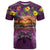 Hawaiian Turtle Love Couple T Shirt Ocean Serenade - Honu Honi Ihu with Hibiscus and Romantic Sunset Purple Color