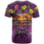 Hawaiian Turtle Love Couple T Shirt Ocean Serenade - Honu Honi Ihu with Hibiscus and Romantic Sunset Purple Color