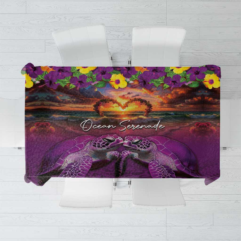 Hawaiian Turtle Love Couple Tablecloth Ocean Serenade - Honu Honi Ihu with Hibiscus and Romantic Sunset Purple Color LT03 Purple - Polynesian Pride