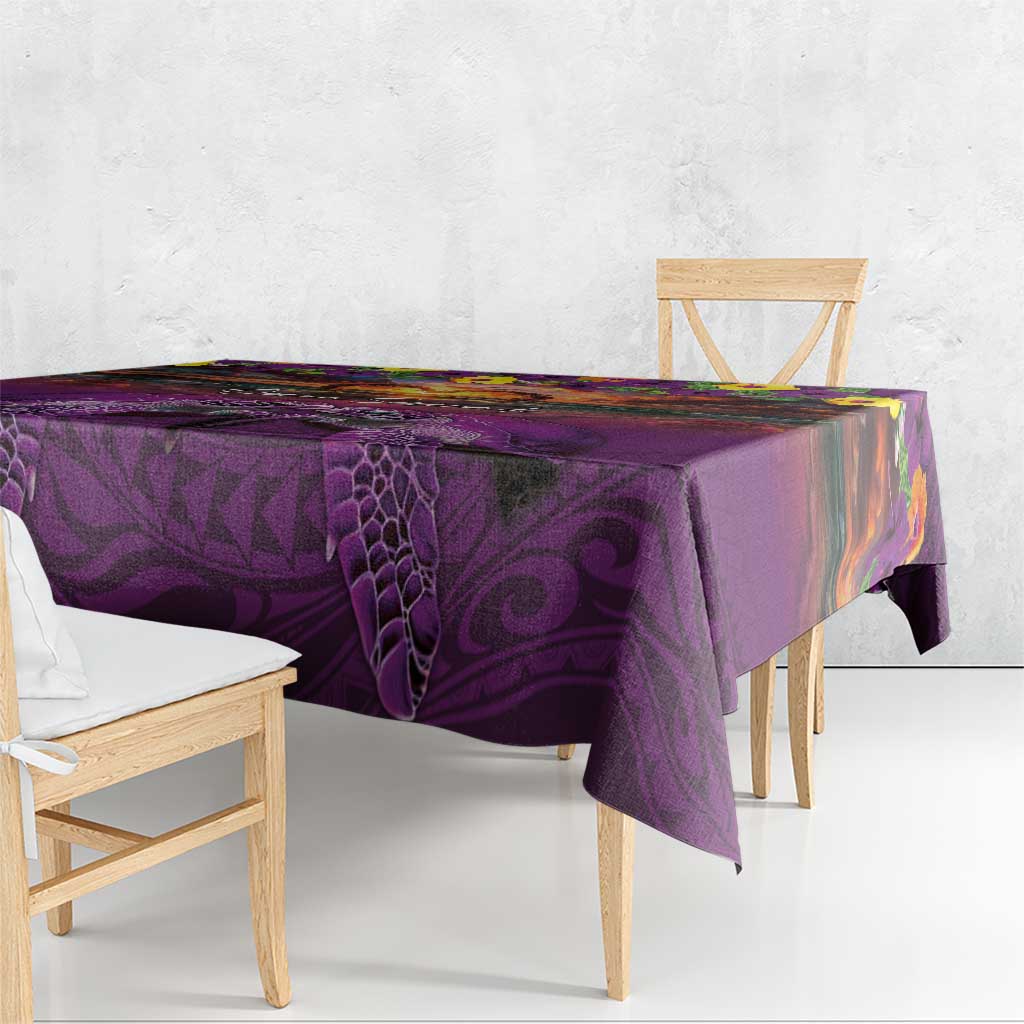 Hawaiian Turtle Love Couple Tablecloth Ocean Serenade - Honu Honi Ihu with Hibiscus and Romantic Sunset Purple Color LT03 - Polynesian Pride