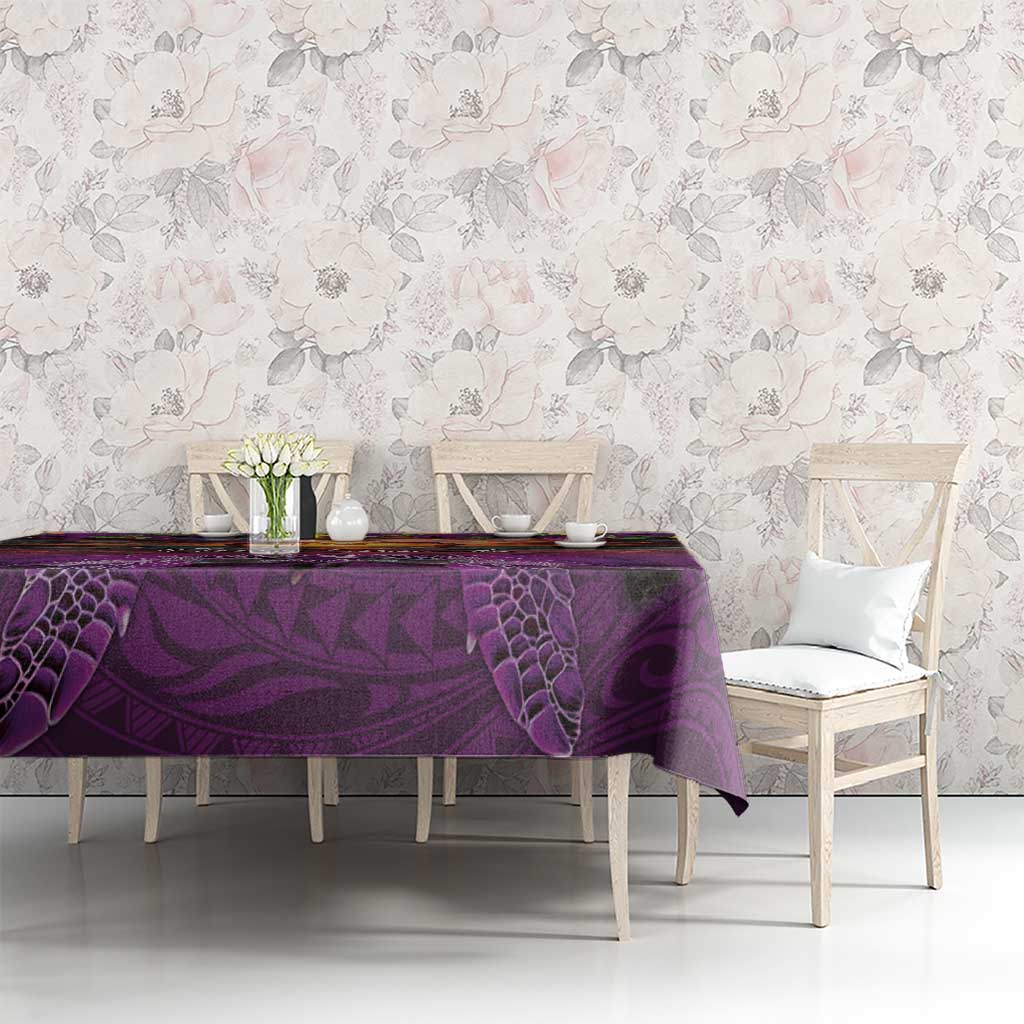 Hawaiian Turtle Love Couple Tablecloth Ocean Serenade - Honu Honi Ihu with Hibiscus and Romantic Sunset Purple Color LT03 - Polynesian Pride
