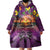 Hawaiian Turtle Love Couple Wearable Blanket Hoodie Ocean Serenade - Honu Honi Ihu with Hibiscus and Romantic Sunset Purple Color