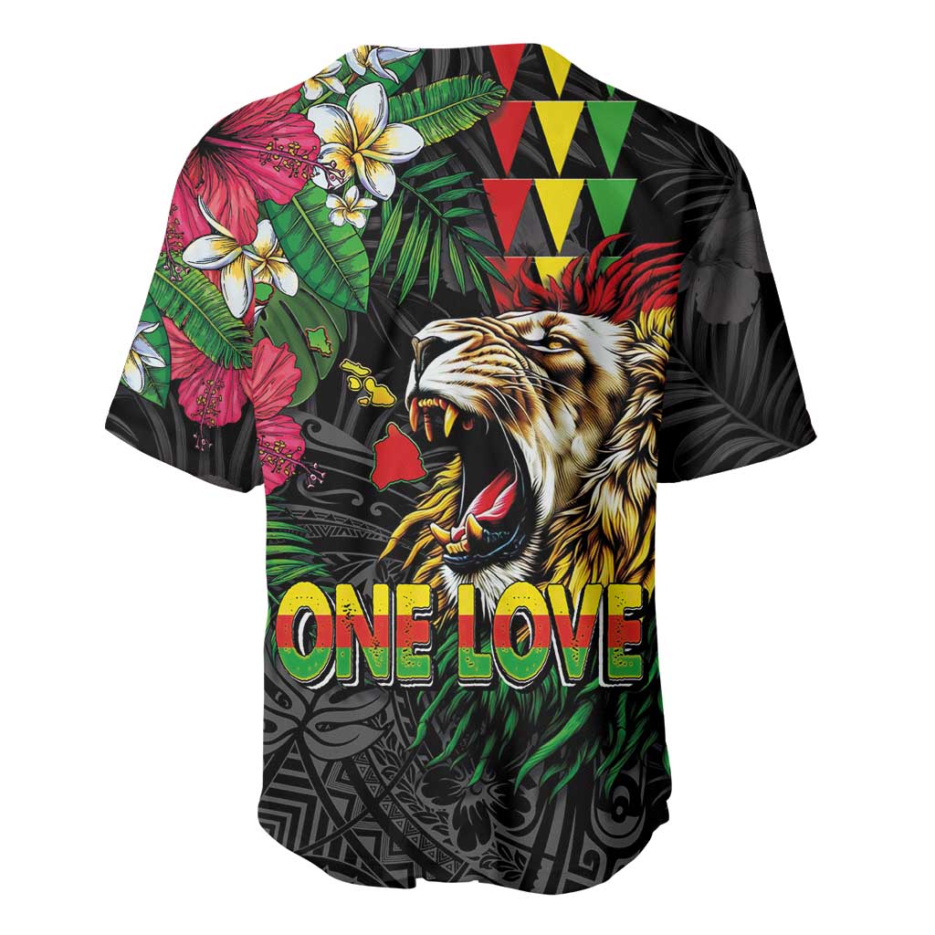 Hawaiian One Love Baseball Jersey Reggae Lion Tropical Plants and Kakau with Tribal Pattern LT03 - Polynesian Pride