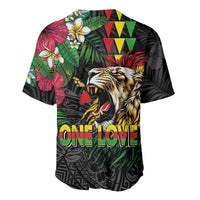 Hawaiian One Love Baseball Jersey Reggae Lion Tropical Plants and Kakau with Tribal Pattern LT03 - Polynesian Pride